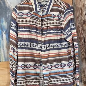 Ariat Women's Southwestern Patterned Button Down Shirt - Blue, Brown, Orange